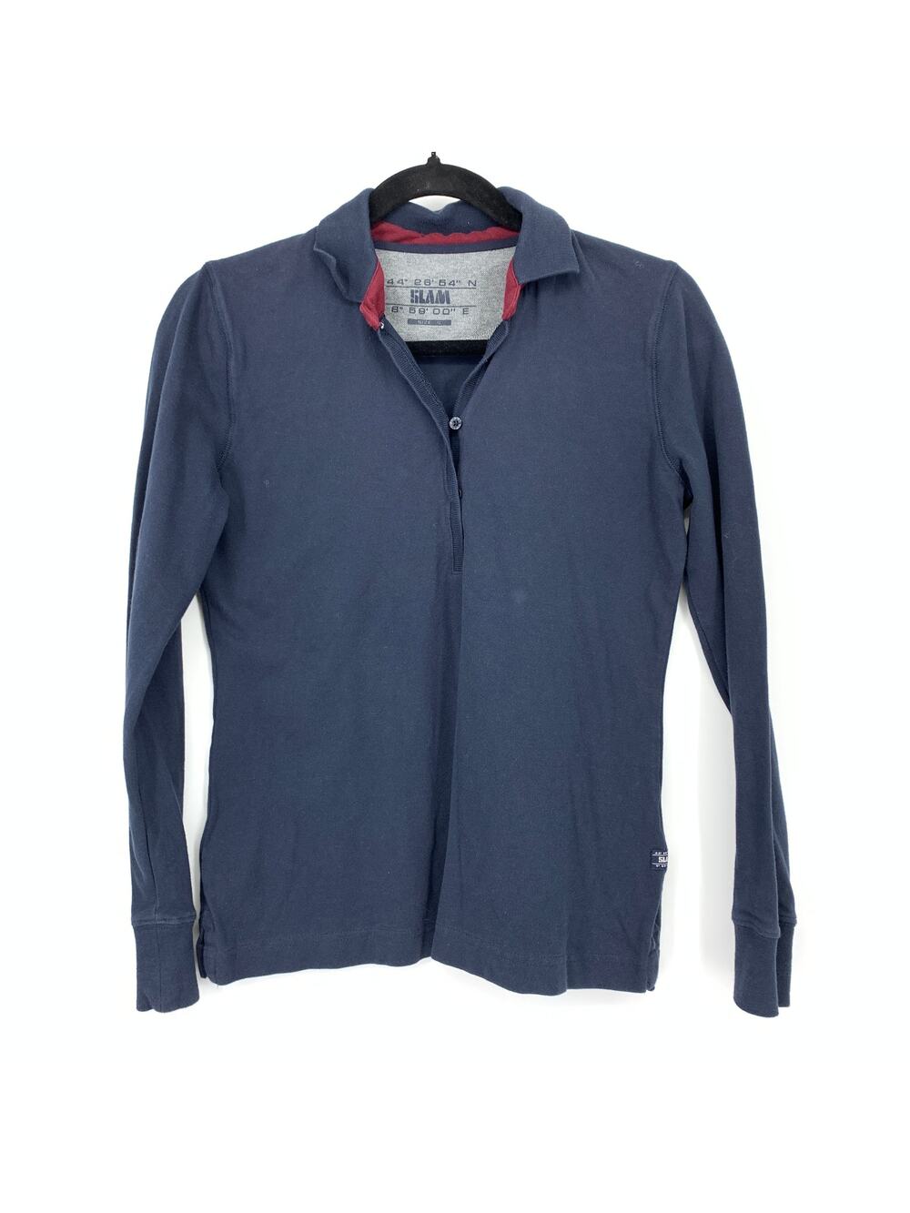 SLAM Long Sleeve Collared Polo Shirt Mens Size Small Navy Blue Cotton Blend